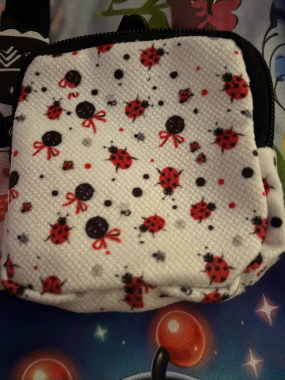 3 piece  Ladybug Crossbody Purse makeup bag and c– Red/Black Cute Cartoon Design